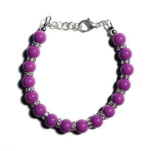 Purple Beaded Bracelet with Crystal Rhinestone Spacers and Lobster Clasp